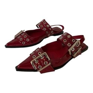 Jeffery Campbell Red Patent leather Buckle Slingback Flat size 9